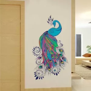 1bhaav Bluish Peacock Wall Sticker