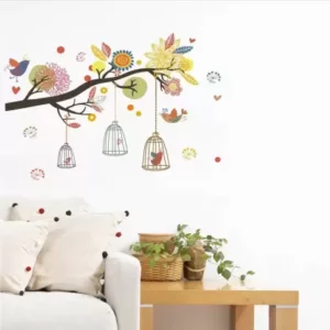 1bhaav Wall Decals ' Colourful Tree With Birds Cave '