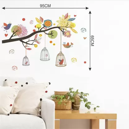 1bhaav Wall Decals ‘ Colourful Tree With Birds Cave ‘ (2)