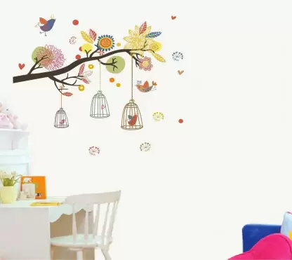 1bhaav Wall Decals ‘ Colourful Tree With Birds Cave ‘ (3)