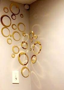 1BHAAV 44 Ring and Dots 44 Golden Decorative 3D Acrylic Mirror Stickers for Wall