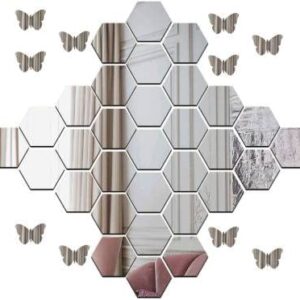 1BHAAV 30 Silver 10 Butterfly Hexagon Mirror Wall Stickers Acrylic Wall Decor Sticker