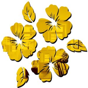 1BHAAV Flower & Leaf Golden Decorative Mirror Stickers 3D Acrylic Stickers