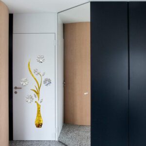 1BHAAV Silver Flower with Golden Vase Acrylic Wall Sticker Acrylic mirror wall decor stickers are a stylish