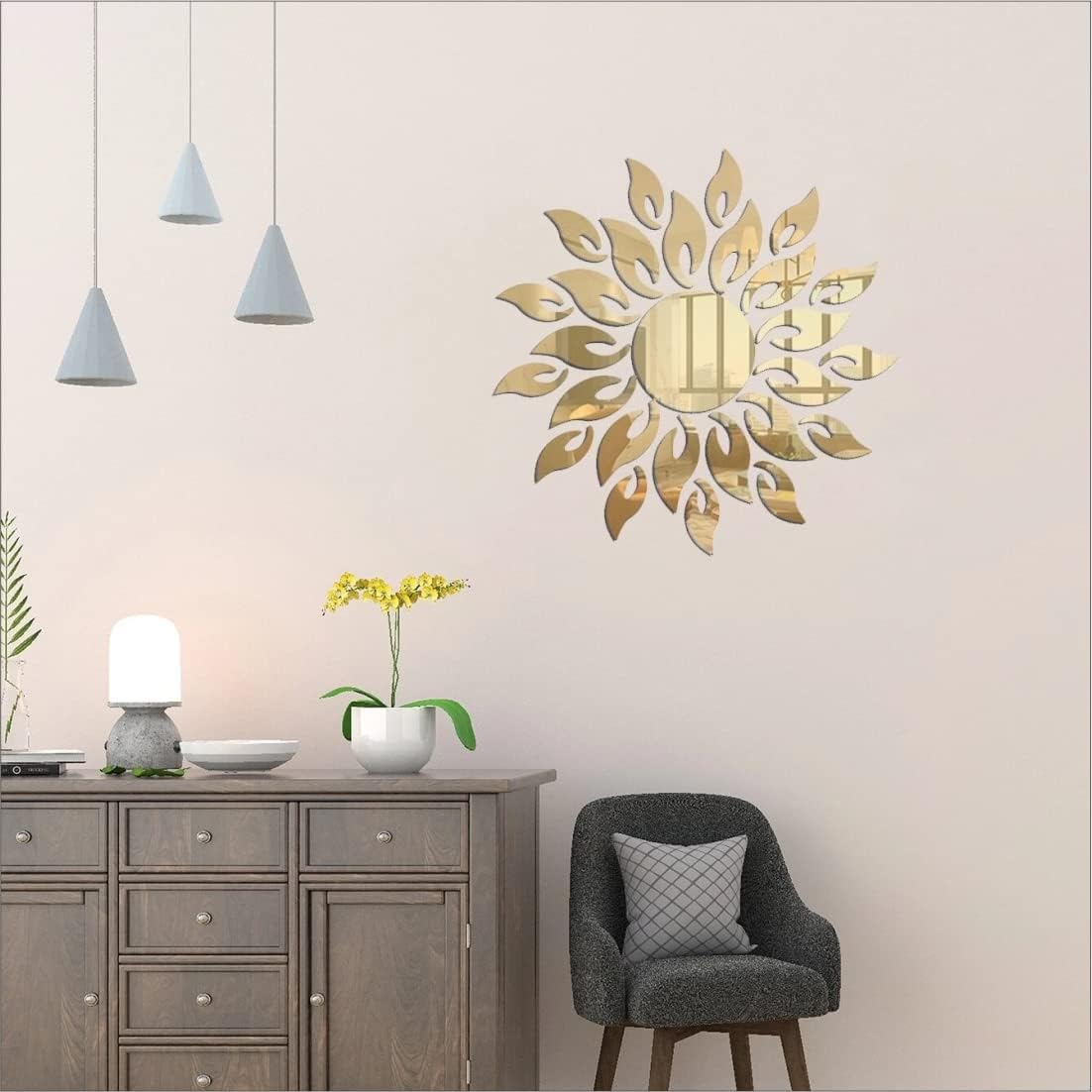 1BHAAV Sun Golden – 3D Acrylic Decorative Mirror Wall Sticker 1BHAAV Sun Golden - 3D Acrylic Decorative Mirror Wall Sticker