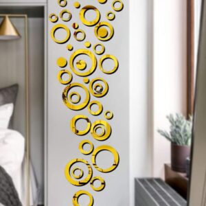1BHAAV 44 Ring and Dots 44 Golden Decorative 3D Acrylic Mirror Stickers for Wall
