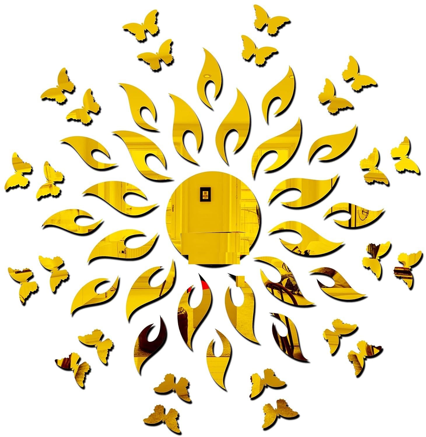 1BHAAV Sun Golden with 20 Butterfly Golden Decorative Mirror Stickers for Wall 3D Acrylic Wall Stickers 1BHAAV Sun Golden with 20 Butterfly Golden Decorative Mirror Stickers for Wall 3D Acrylic Wall Stickers