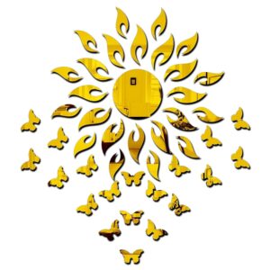 1BHAAV Sun Golden with Golden 20 Butterfly 3D Acrylic Decorative Mirror Wall Sticker