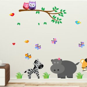 1bhaav Cartoon Animal Tree Colorful Design Wall Sticker