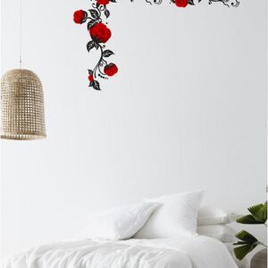 1bhaav Beautiful red Rose Black Leaves Wall Sticker