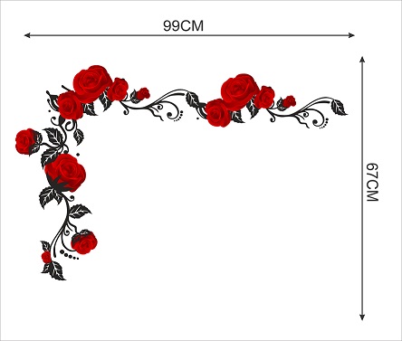 WD108-F 1bhaav Beautiful red Rose Black Leaves Wall Sticker