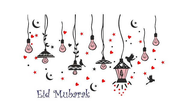 WD117 1bhaav Eid Mubarak Colourful lamp Heart Birds Wall Sticker  also known as wall decals or wall art, are decorative elements designed