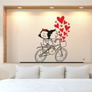 1bhaav Couple on Cycle with Hearts Wall Sticker