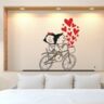 1bhaav Couple on Cycle with Hearts Wall Sticker