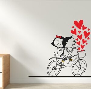 1bhaav Couple on Cycle with Hearts Wall Sticker