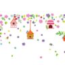 1bhaav Beautiful Colorful Flowers Bird Houses Wall Sticker