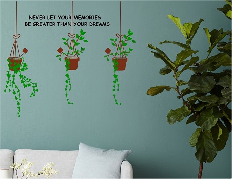 WD133-D 1bhaav Three Tree pots with Quote Wall Sticker
