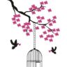 1bhaav Tree with Colorful Leaves Flower Birds Wall Sticker