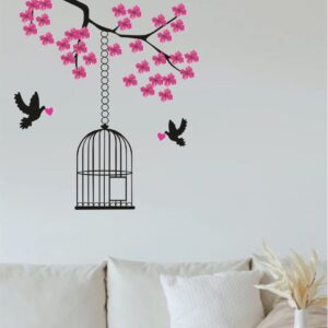 1bhaav Tree with Colorful Leaves Flower Birds Wall Sticker