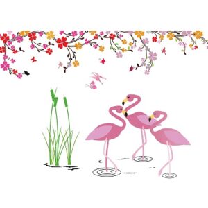 1bhaav Flemingo Birds in Water with Flower Branch Wall Sticker
