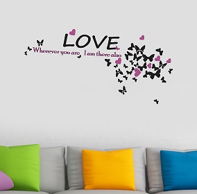 1bhaav Love Quote with Butterflies Heart Wall Sticker