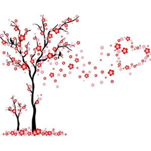 1bhaav Colorful Tree Flowers PVC Vinyl Multicolor Decorative Wall Sticker