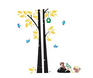 1bhaav Colorful Tree with Birds squrels Bird House Wall Sticker