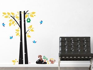 1bhaav Colorful Tree with Birds squrels Bird House Wall Sticker