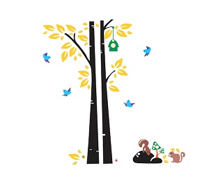 WD158 1bhaav Colorful Tree with Birds squrels Bird House Wall Sticker