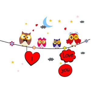 1bhaav Beautiful owl Design with clowd Star Wall Sticker