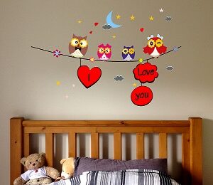 1bhaav Beautiful owl Design with clowd Star Wall Sticker