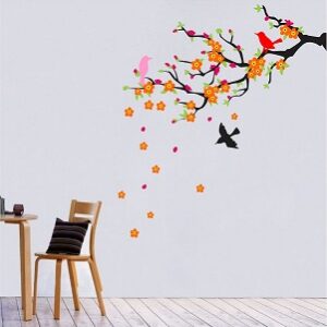 1bhaav Beautiful Tree Colorful Birds Flower Design Wall Sticker