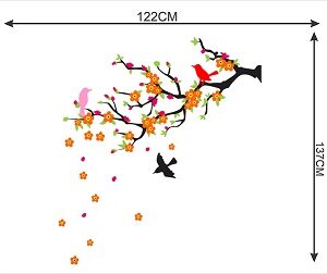 1bhaav Beautiful Tree Colorful Birds Flower Design Wall Sticker