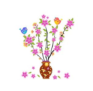 1bhaav Beautiful Flower Pot with Birds Wall Sticker