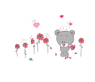 WD172 1bhaav Baby Teddy Bear with Colorful Flowers Wall Sticker