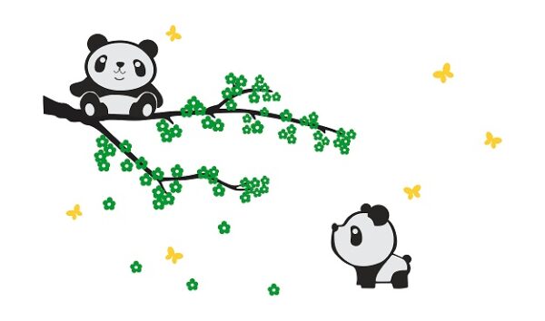 1bhaav Playing Panda on a Tree Branch Wall Sticker