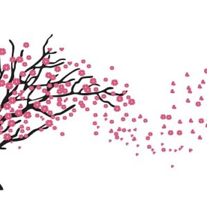 1bhaav Beautiful Pink Leaves Tree Wall Sticker