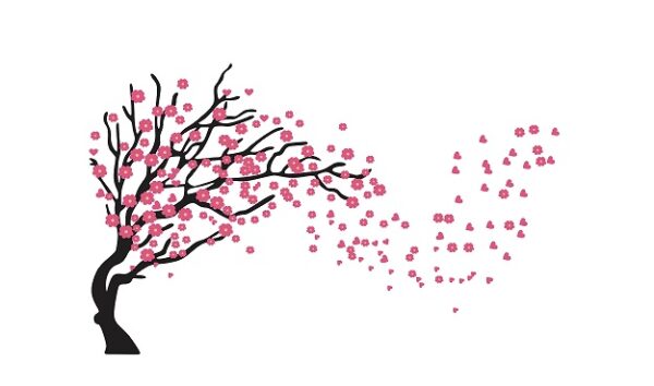 1bhaav Beautiful Pink Leaves Tree Wall Sticker