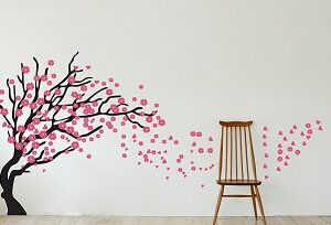 1bhaav Beautiful Pink Leaves Tree Wall Sticker