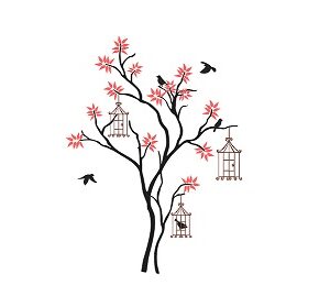 1bhaav Hanging cage on a Beautiful Tree Wall Sticker
