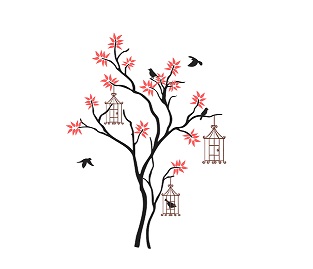 WD175 1bhaav Hanging cage on a Beautiful Tree Wall Sticker