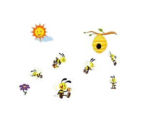 1bhaav Honey Bees with Sun Wall Sticker
