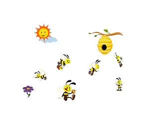 WD180 1bhaav Honey Bees with Sun Wall Sticker