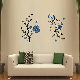 WD183-B 1bhaav Decorative Tree Branch Blue Flower Wall Sticker