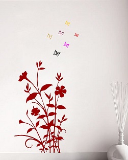 WD187-A 1bhaav Red Grass with Colorful Butterflies Wall Sticker