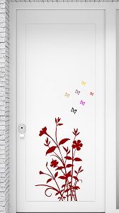 1bhaav Red Grass with Colorful Butterflies Wall Sticker