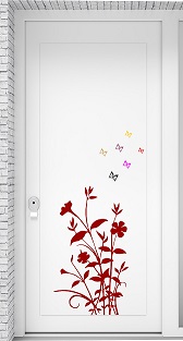 WD187-D 1bhaav Red Grass with Colorful Butterflies Wall Sticker