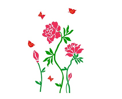 WD188 1bhaav Pink Flower red Butterflies Decorative Wall Sticker
