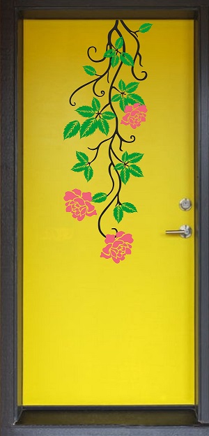 WD189-A 1bhaav Beautiful Pink Flower Green Grass Wall Sticker