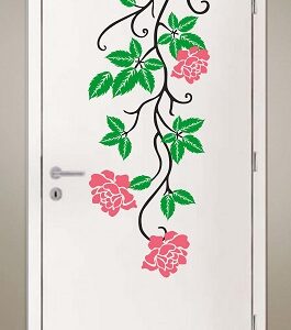 1bhaav Beautiful Pink Flower Green Grass Wall Sticker